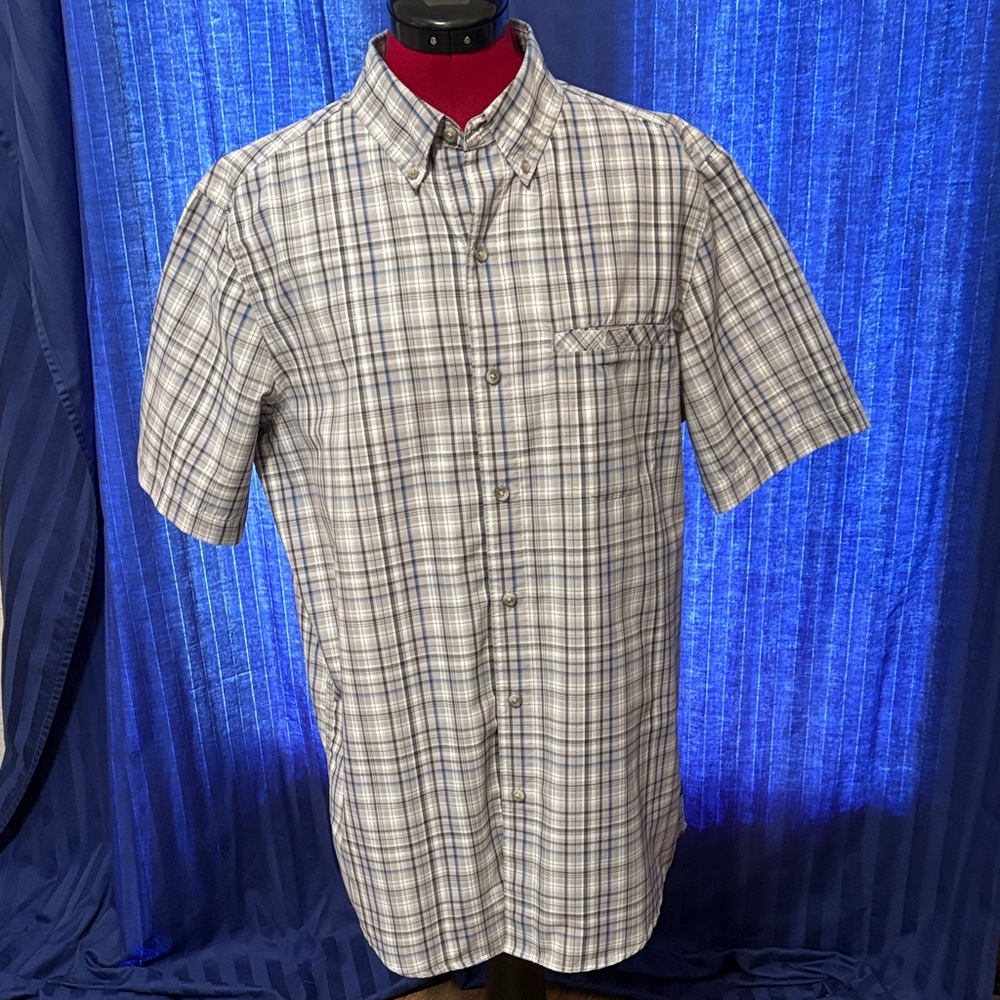 Chaps Gray and Blue Plaid Button Down Shirt